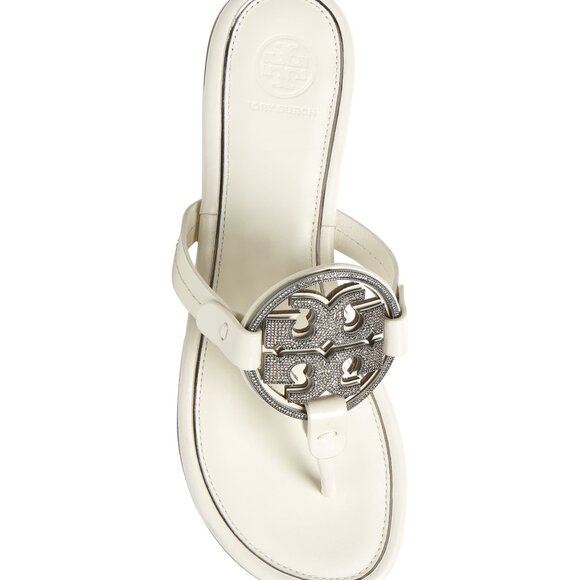 NIB Tory Burch Crystal Miller Pave Leather Sandals BLEACH  NIB Tory Burch Crystal Embellished Miller Pave Sandal Bleach White US 6.5